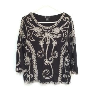 Carol Little Women Top Plus Size 1X Black Embroidered 3/4 Sleeve